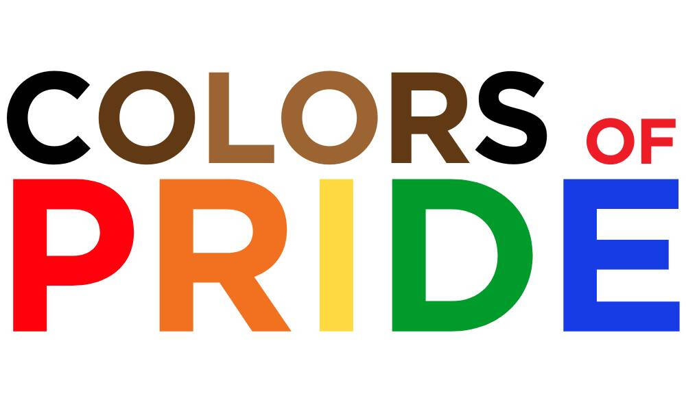 Colors of Pride logo in shades of brown and also rainbow lettering